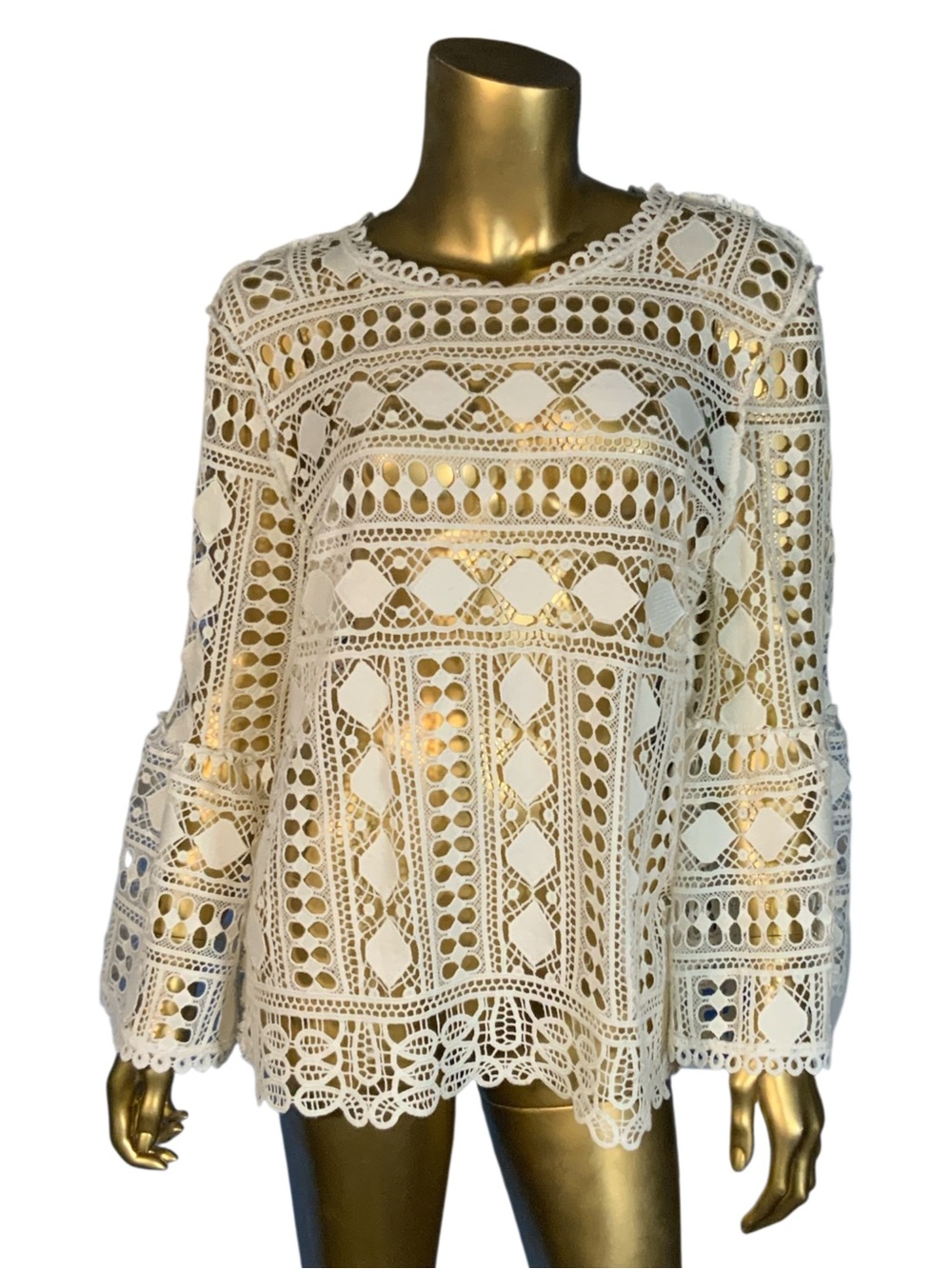 Ellison White Boho Lace Crochet Bell Sleeve Blouse
